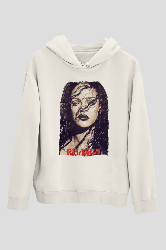 Rihanna Beyaz Unisex Kapüşonlu Sweatshirt