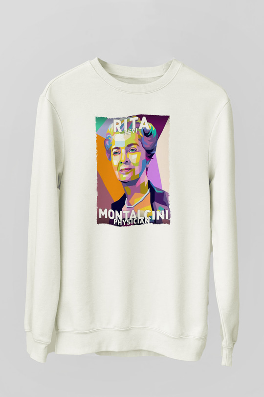 Rita Levi Montalcini Baskılı Unisex Ekru Sweatshirt