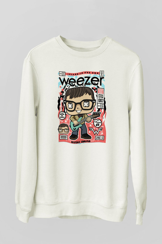 Rivers Cuomo Weezer Baskılı Unisex Beyaz Sweatshirt