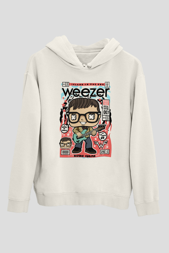 Rivers Cuomo Weezer Baskılı Unisex Beyaz Hoodie
