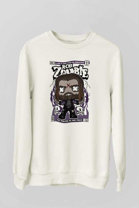 Rob Zombie Baskılı Unisex Beyaz Sweatshirt