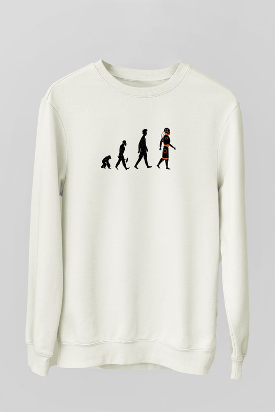 Robot Evrimi Baskılı Unisex Ekru Sweatshirt