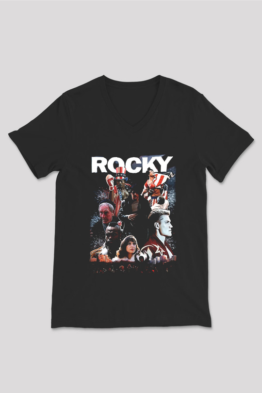 Rocky Siyah Unisex V Yaka Tişört T-Shirt