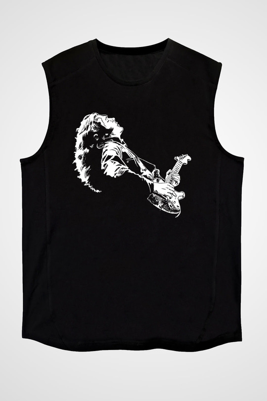 Rory Gallagher Baskılı Unisex Siyah Kolsuz Tişört - Tshirt