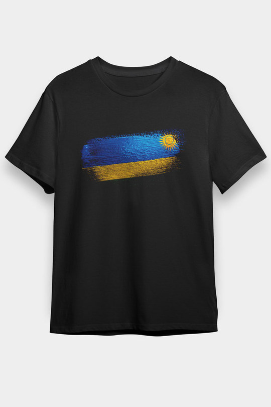 Ruanda - Rwanda Bayrağı Baskılı Unisex Siyah Tişört