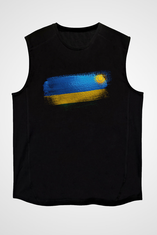 Ruanda - Rwanda Bayrağı Baskılı Unisex Siyah Kolsuz Tişört
