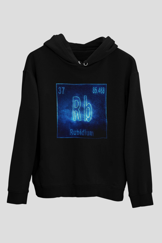 Rubidyum Elementi Baskılı Unisex Siyah Hoodie