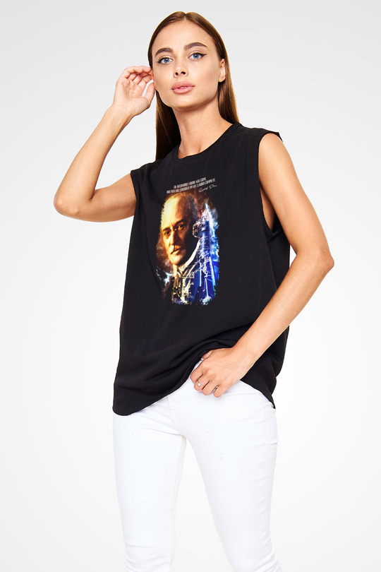 Rudolf Diesel Baskılı Unisex Kolsuz Siyah Tişört - Tshirt