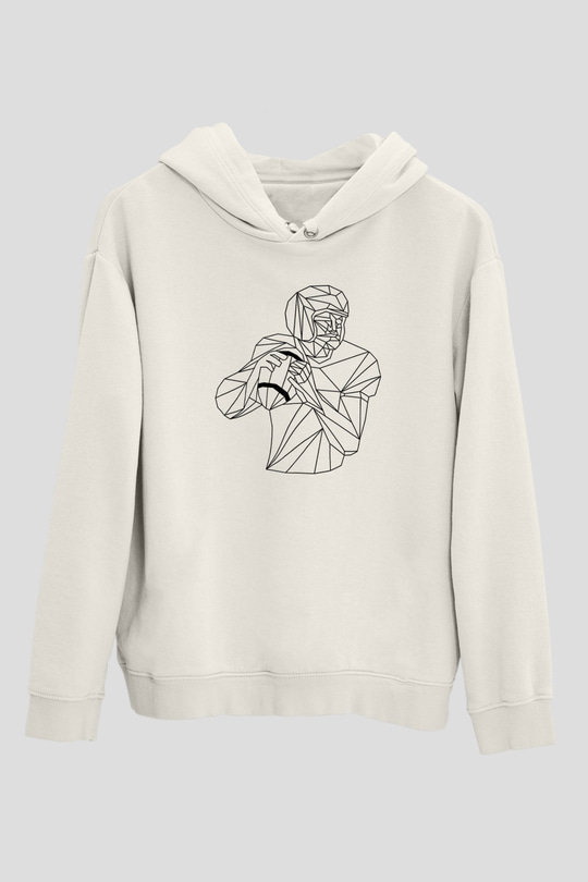 Rugby Baskılı Unisex Ekru Hoodie