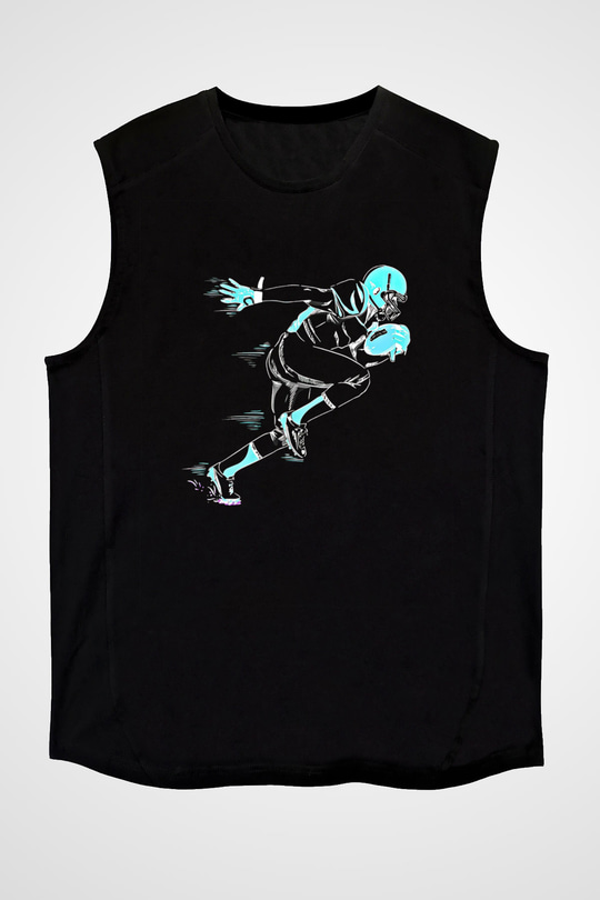 Rugby Baskılı Unisex Siyah Kolsuz Tişört