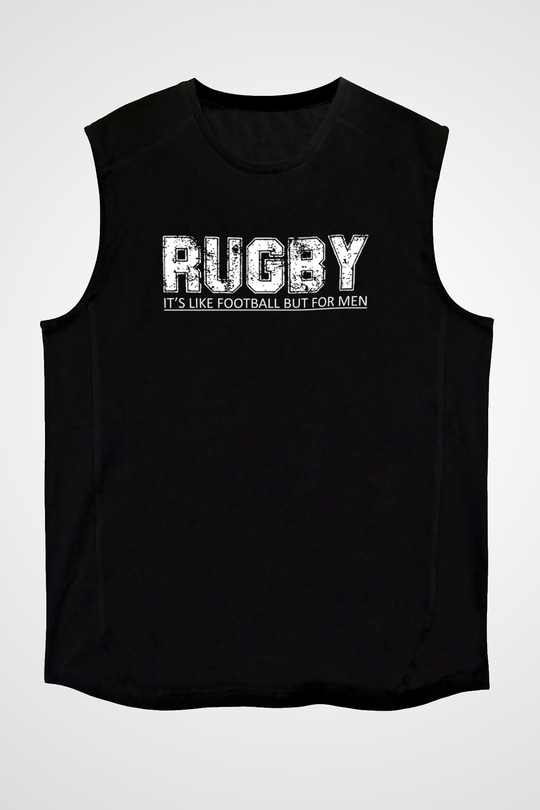 Rugby Baskılı Unisex Siyah Kolsuz Tişört
