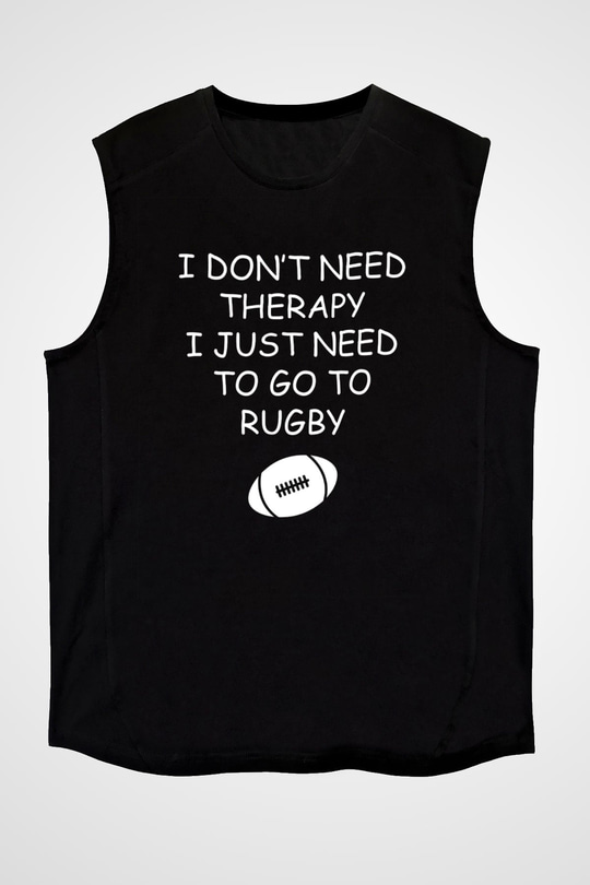 Rugby Baskılı Unisex Siyah Kolsuz Tişört