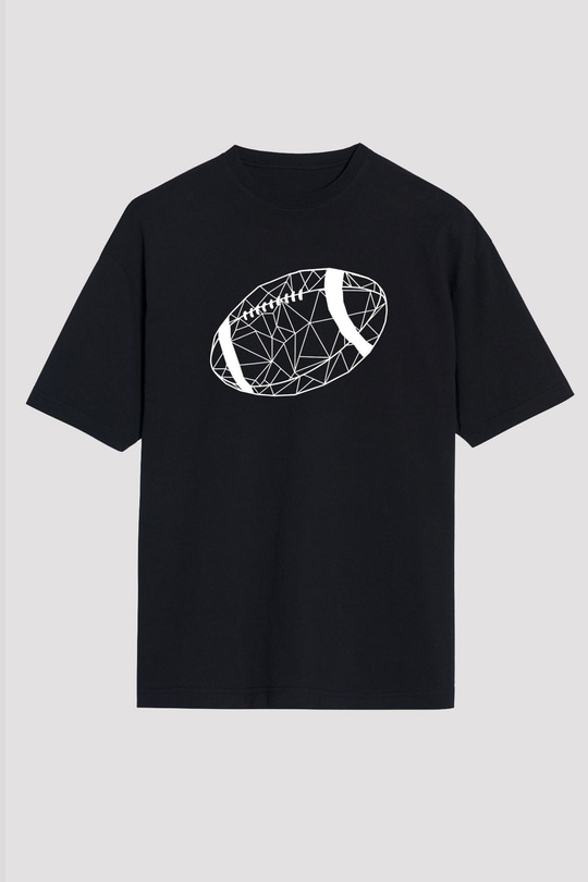 Rugby Baskılı Unisex Siyah Oversize Tişört