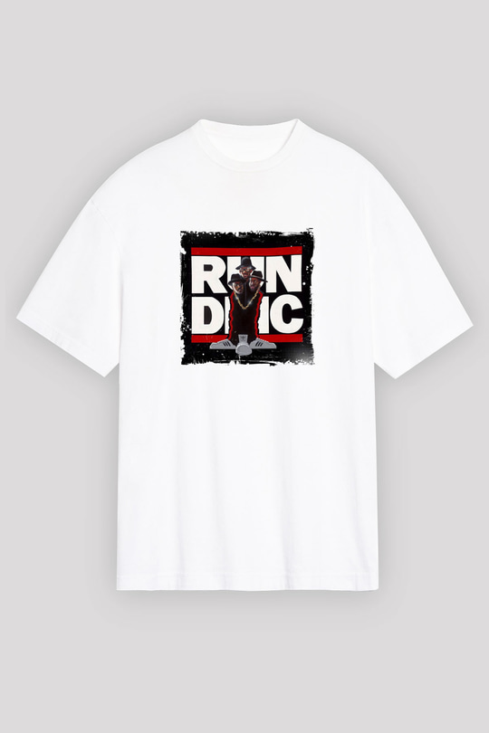 Run DMC Baskılı Oversize Beyaz Tişört