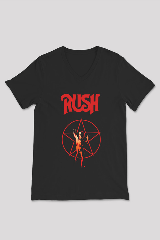 Rush Siyah Unisex V Yaka Tişört T-Shirt