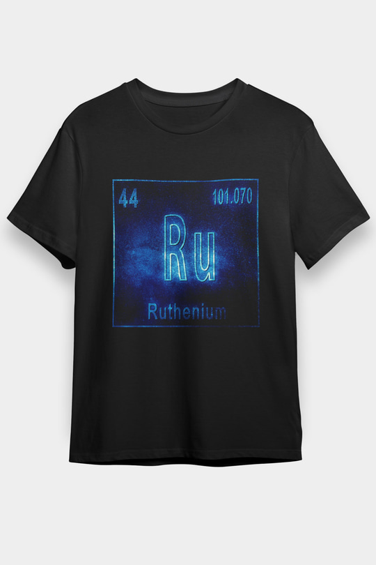 Rutenyum Atom Numarası Baskılı Unisex Siyah Tişört