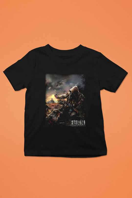 S.T.A.L.K.E.R. Baskılı Siyah Unisex Çocuk Tişört