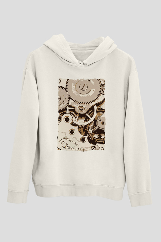 Saatçi Beyaz Unisex Kapüşonlu Sweatshirt