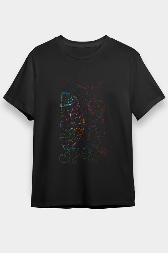 Sağ Beyin Sanat Müzik Baskılı Unisex Siyah Tişört
