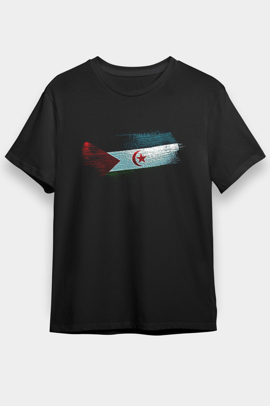 Sahrawi Bayrağı Baskılı Unisex Siyah Tişört