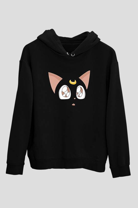 Sailor Moon Baskılı Unisex Siyah Hoodie