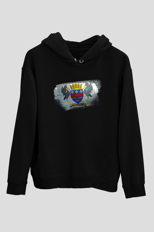 Saint Barthelemy Bayrağı Baskılı Unisex Siyah Kapüşonlu Sweatshirt