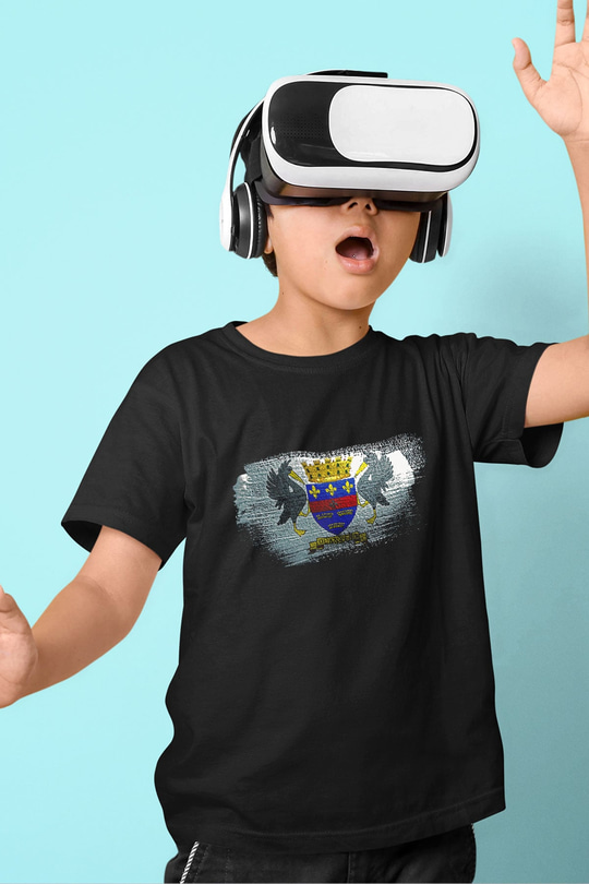 Saint Barthelemy Bayrağı Baskılı Unisex Siyah Çocuk Tişörtü