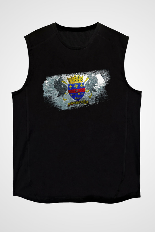 Saint Barthelemy Bayrağı Baskılı Unisex Siyah Kolsuz Tişört
