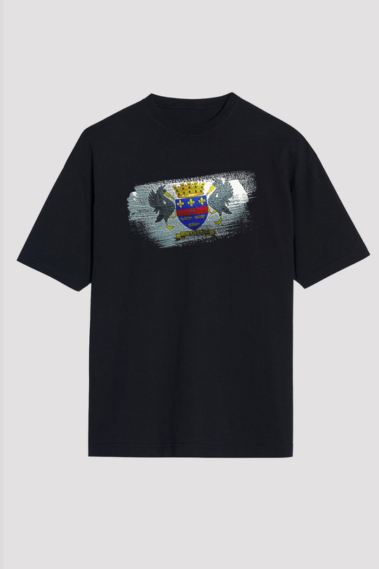 Saint Barthelemy Bayrağı Baskılı Unisex Siyah Oversize Tişört