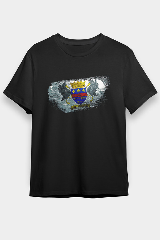 Saint Barthelemy Bayrağı Baskılı Unisex Siyah Tişört