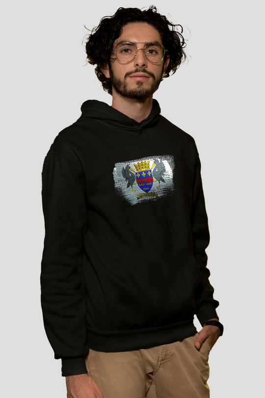 Saint Barthelemy Bayrağı Baskılı Unisex Siyah Kapüşonlu Sweatshirt