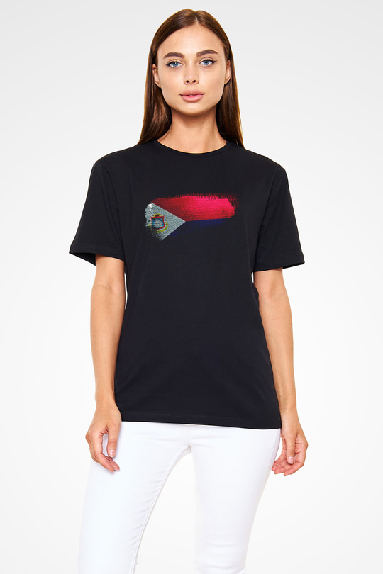 Saint Martin Bayrağı Baskılı Unisex Siyah Tişört