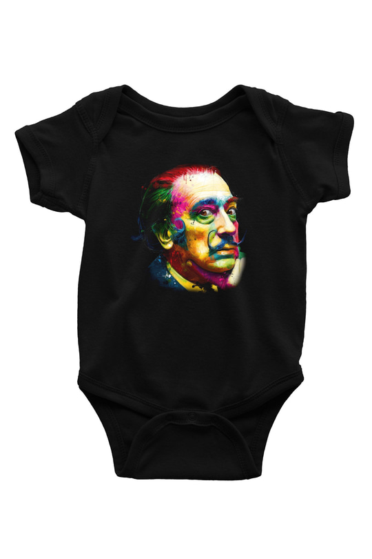 Salvador Dali Baskılı Siyah Bebek Body - Zıbın