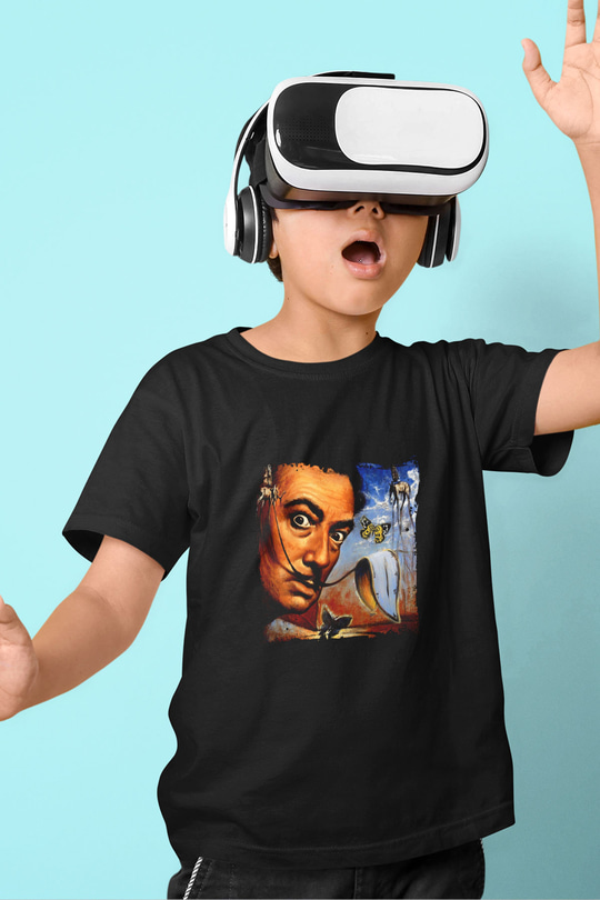 Salvador Dali Baskılı Unisex Siyah Çocuk Tişört
