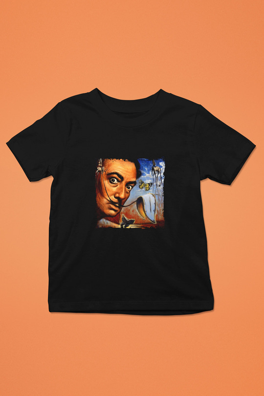 Salvador Dali Baskılı Unisex Siyah Çocuk Tişört