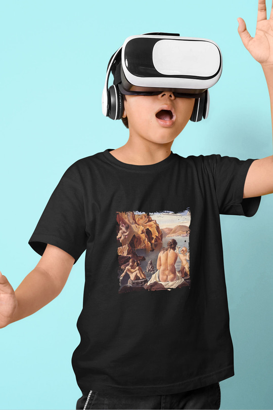 Salvador Dali Baskılı Unisex Siyah Çocuk Tişört