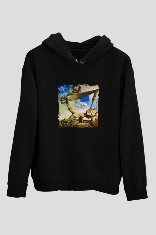 Salvador Dali Baskılı Unisex Siyah Hoodie