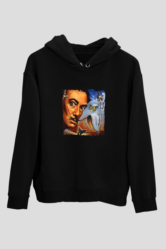 Salvador Dali Baskılı Unisex Siyah Hoodie