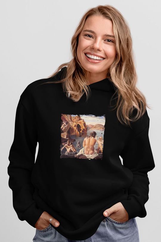 Salvador Dali Baskılı Unisex Siyah Hoodie