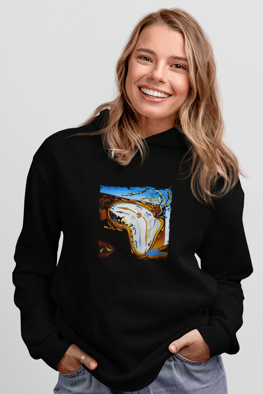 Salvador Dali Baskılı Unisex Siyah Hoodie