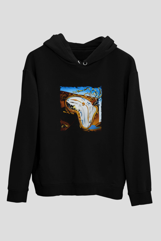 Salvador Dali Baskılı Unisex Siyah Hoodie