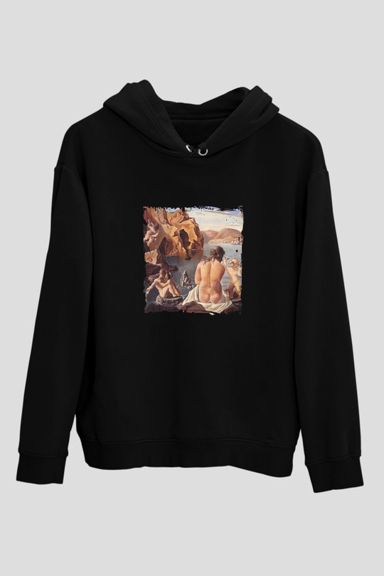 Salvador Dali Baskılı Unisex Siyah Hoodie