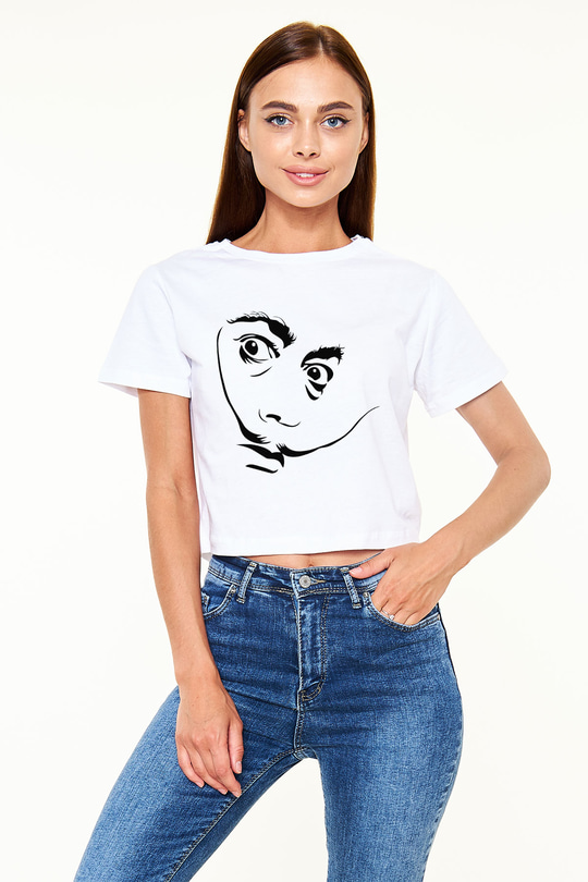 Salvador Dali Beyaz Croptop Tişört