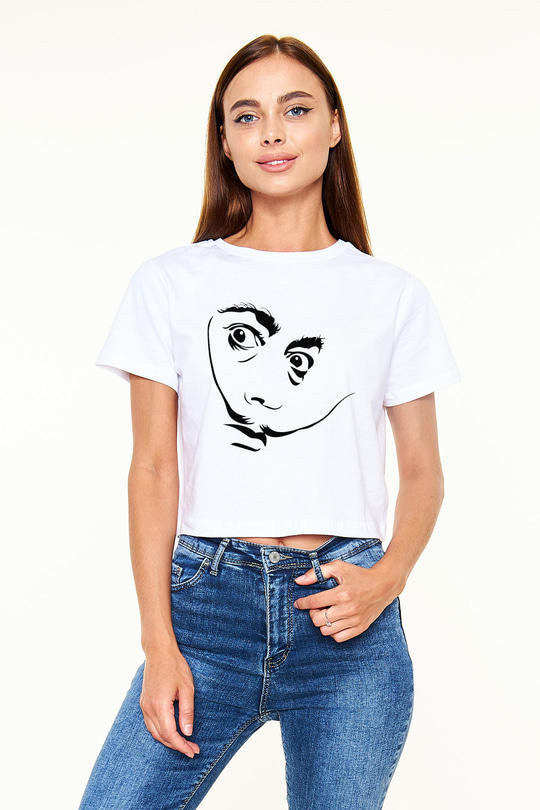Salvador Dali Beyaz Croptop Tişört