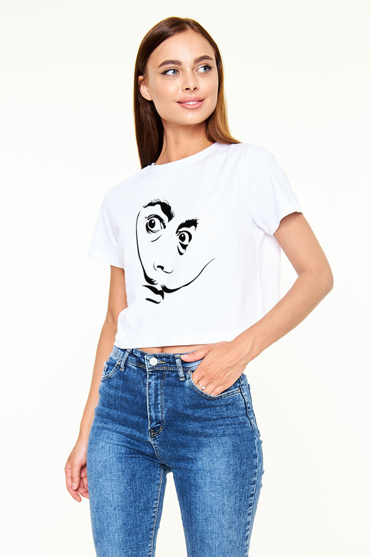 Salvador Dali Beyaz Croptop Tişört
