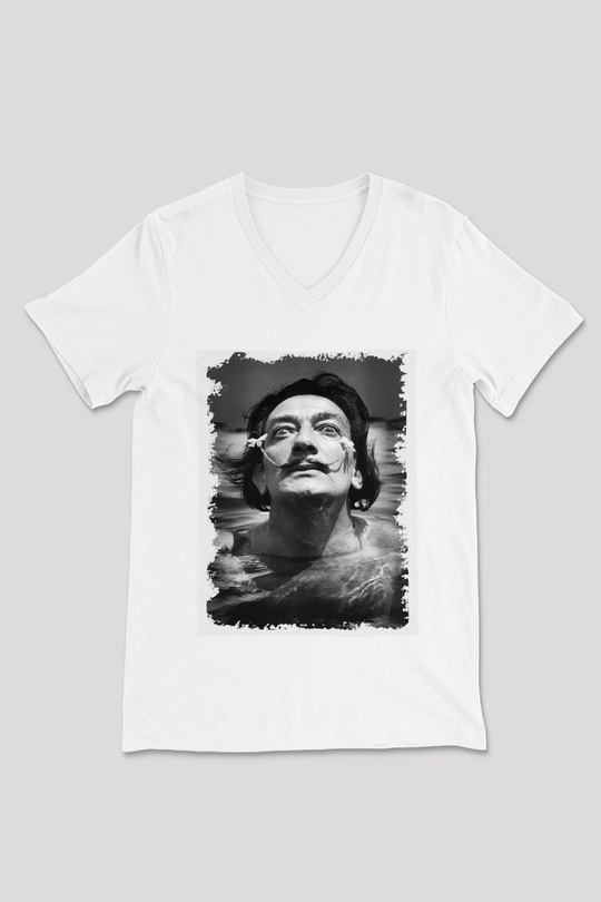Salvador Dali Beyaz Unisex V Yaka Tişört T-Shirt