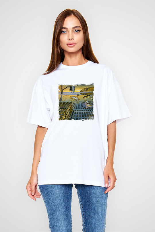 Salvador Dali Oversize Baskılı Beyaz Tişört