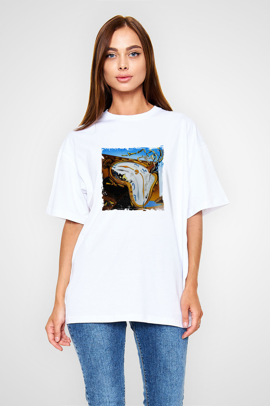 Salvador Dali Oversize Baskılı Beyaz Tişört