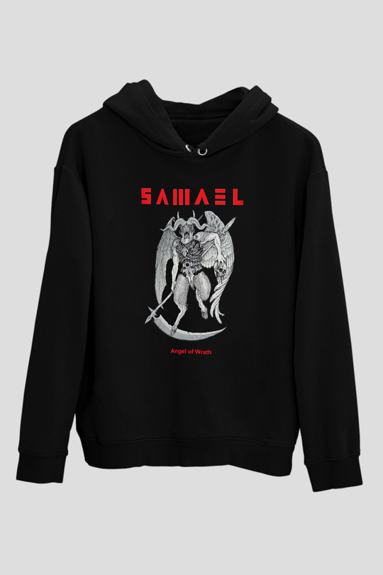 Samael Baskılı Unisex Siyah Kapüşonlu Sweatshirt