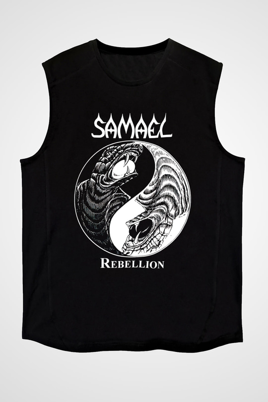 Samael Baskılı Unisex Siyah Kolsuz Tişört - Tshirt